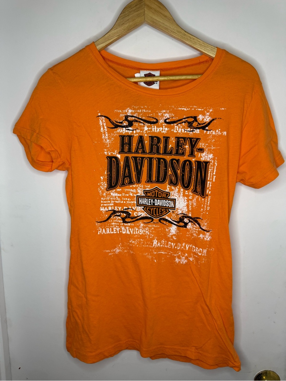 Harley-Davidson Bright Orange Logo Tee with Black Print